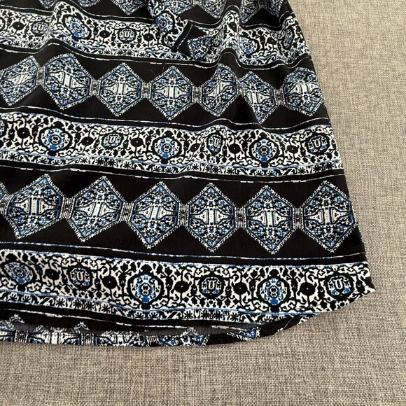 Hippie Rose Dress Tribal Boho Print Waist Tie Medium Cuffed Short Sleeves Lightw - Picture 5 of 11